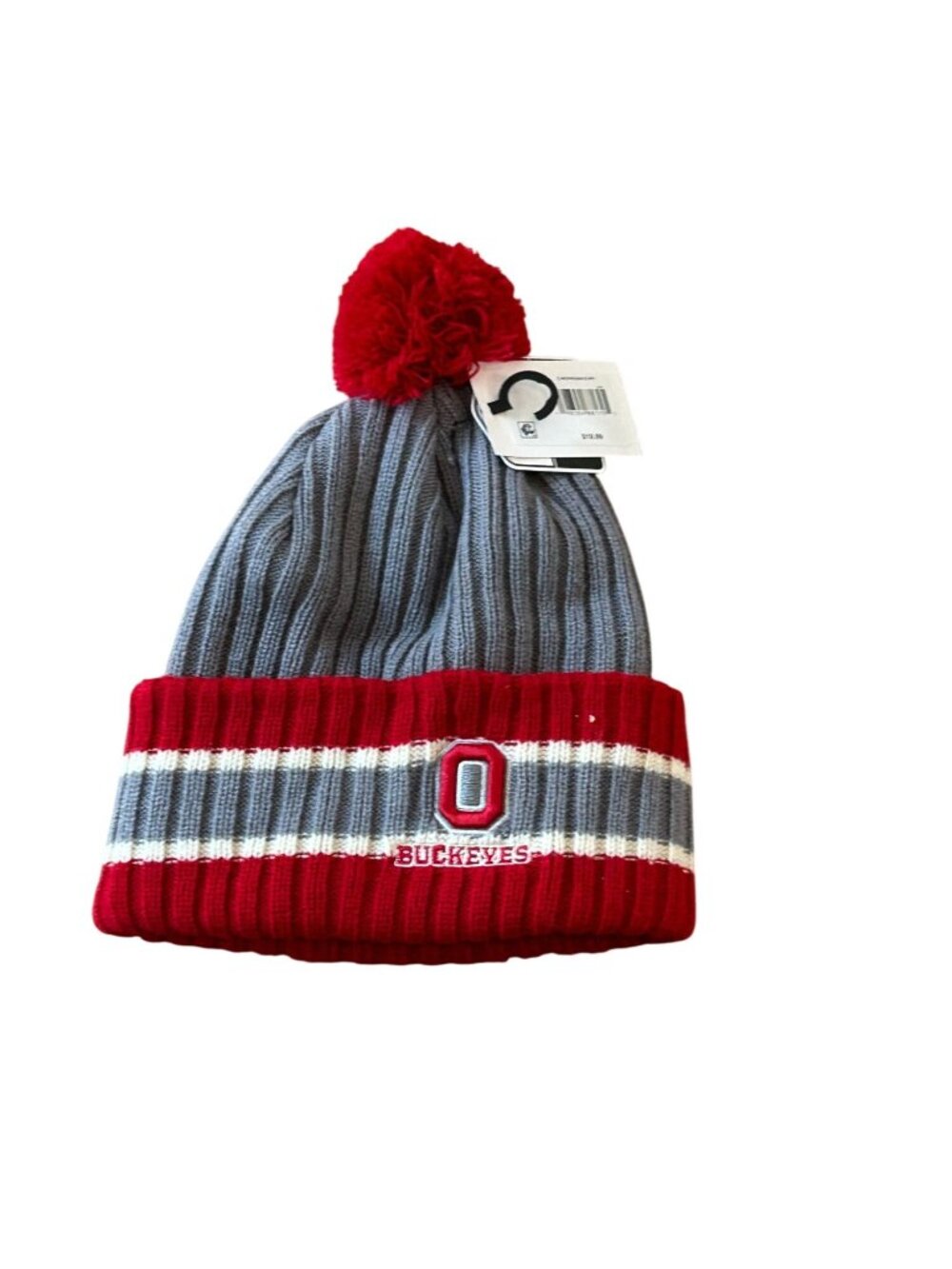 NWT Ohio State Buckeyes Knit Beanie Hat With Pom - Red & Gray - One Size
